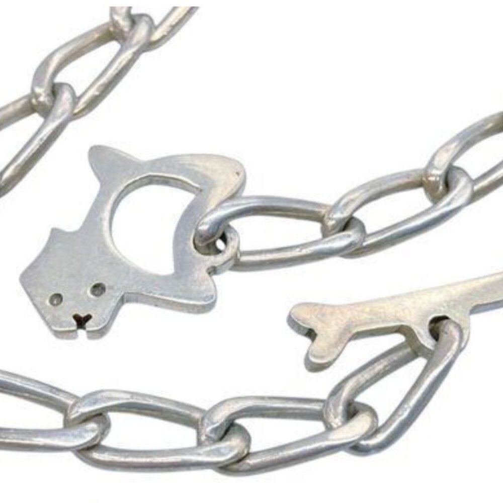 Annie Kajiya Sign Language Sterling Silver Chain Bracelet with Dog & Bone Toggle